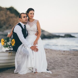 Boho wedding dress with lace, Beach wedding gown with open back, White Rustic wedding dress, Hippie wedding gown image 9