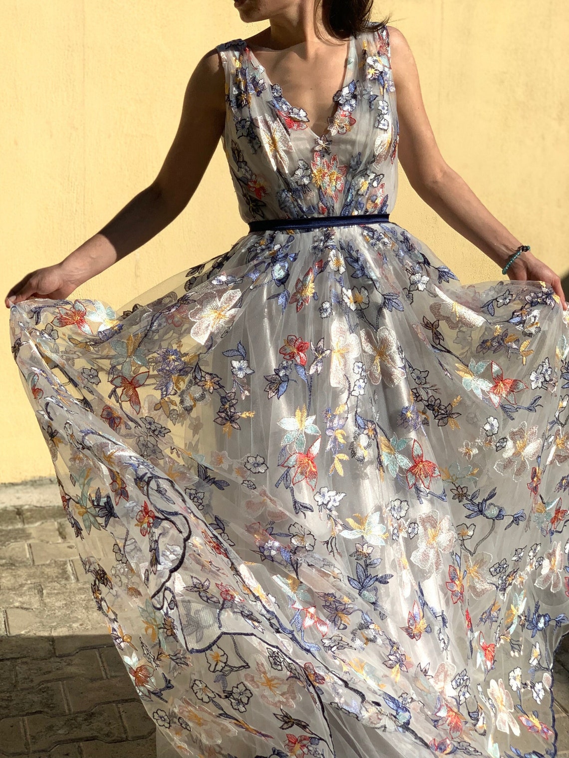 embroidered tulle dress