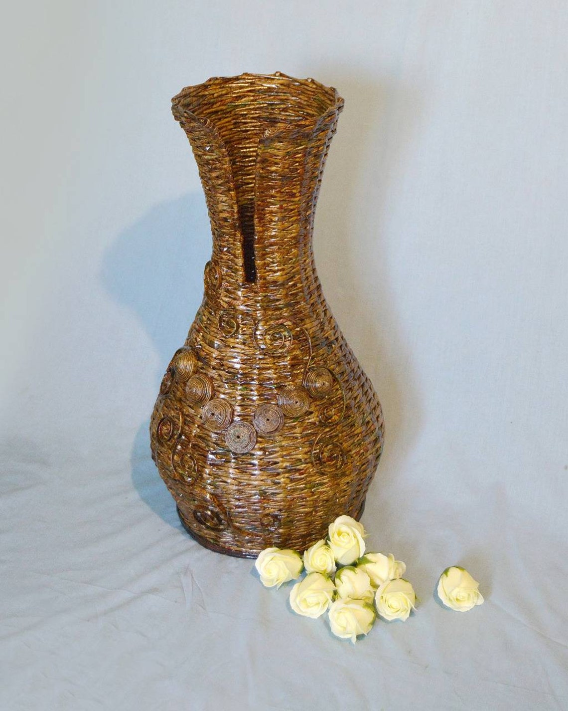Wicker vase Large vase Tall vase Floor vase Black vase Etsy