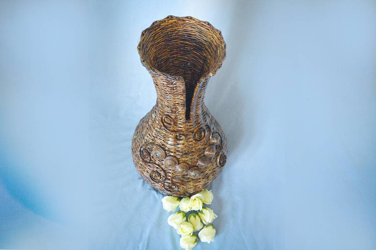 Wicker vase Large vase Tall vase Floor vase Black vase Etsy