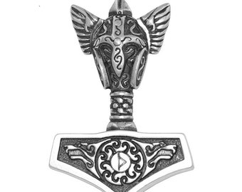 Silver Pendant amulet Thor's Hammer/ Oxidized Sterling Silver Viking Jewelry/ Viking Pendant/ Norse Jewelry