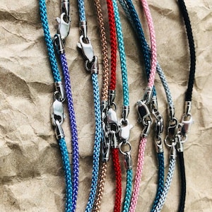 Milan Silk Cord 2mm Necklace with Silver Lobster Claw Clasp. Black/Golden/Silver/Blue/Turquoise/Pink/Red/Purple/Green
