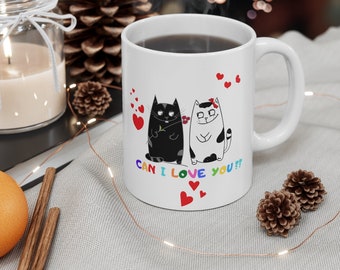 Gift For Women / Gift For Her & Him / Special Day Gift / Love Present / Sweet Cats / 11 oz (0.33 l) White Ceramic Mug