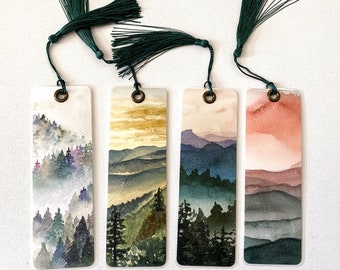 Mountain Bookmarks || Handmade Bookmark | Laminated with Tassel | Watercolor Print | Gift For Her | Bookish | Gift for Him | Book lover gift