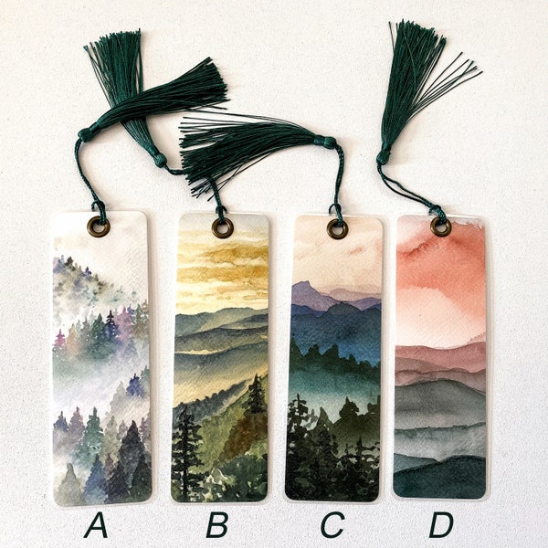 Mountain Bookmarks || Handmade Bookmark | Laminated with Tassel | Watercolor Print | Gift For Her | Bookish | Gift for Him | Book lover gift
