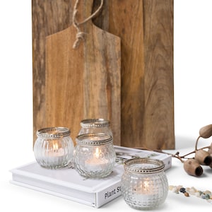SET OF 4 VINTAGE glass boho tea light candle holders - 2&quot; high