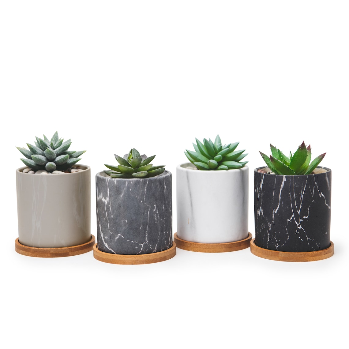 Set of 4 small ceramic pots with saucers. Pots have drainage Etsy