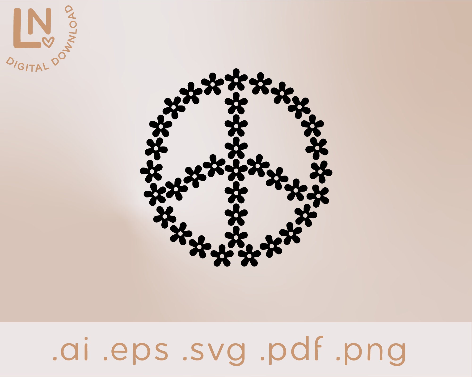 Floral Peace Sign Svg Flower Peace Sign PNG Retro Flower Etsy