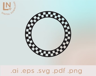 チェック柄の円のアウトライン SVG | レトロなチェック柄の旗の円 SVG PNG | チェック柄のレトロなレーシング SVG PNG