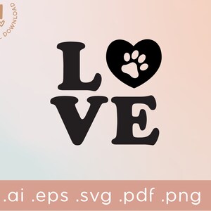 Love Dogs SVG | Love Paw Print PNG | Hund Mama SVG | Haustier Eltern