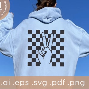 Signe de paix à damier SVG | Peace Hand PNG SVG Fichier de coupe