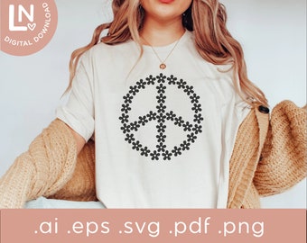 Floral Peace Sign Svg | Flower Peace Sign PNG | Retro Flower Peace Sign SVG | Positive Svg Png