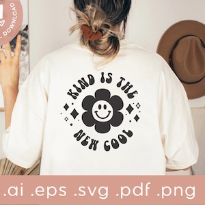 Kind é o novo SVG legal | Cara sorridente retrô PNG SVG | Bondade inspiradora SVG | Trendy, rosto Clipart