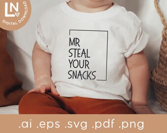 Mr Steal Your Snacks Svg | Drôle de chemise pour tout-petit | Tee-shirt à la mode pour garçons | Tout-petit garçon SVG