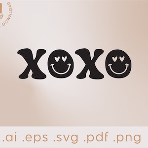 XOXO Smiley Valentijnsdag SVG | Retro Valentijns | Svg gesneden bestand