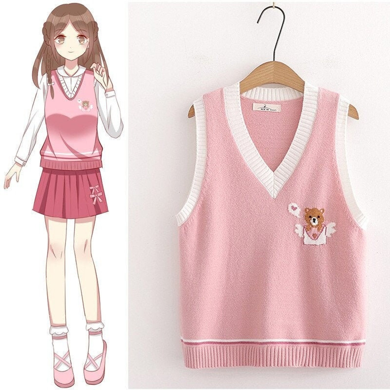 Cute K-POP Knitted Vest Cartoon Kawaii Pullover for Women / - Etsy