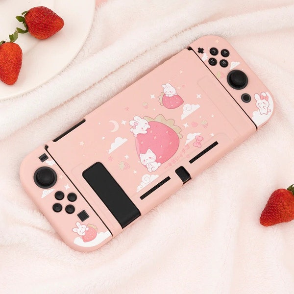 Kawaii Nintendo Switch Skin - Kitty & Bunny Case - Cute Nintendo Switch Case - Pink Soft Skin Case For Nintendo Switch