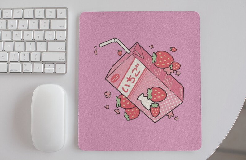 Cute Japanese Strawberry Milk Mouse Pad Cute Mouse Pad Etsy
