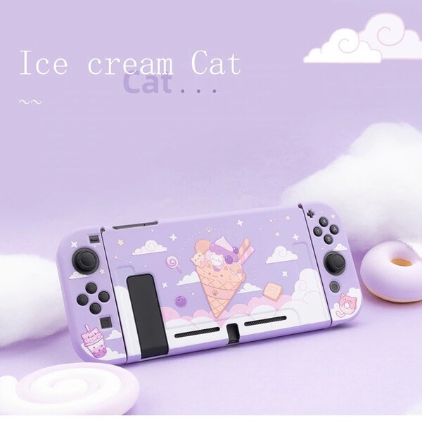 Kawaii Nintendo Switch Skin - Leuke Nintendo Switch Case - Violet Soft Skin Case voor Nintendo Switch - Ice Cram Cat Nintedo Switch Case Skin