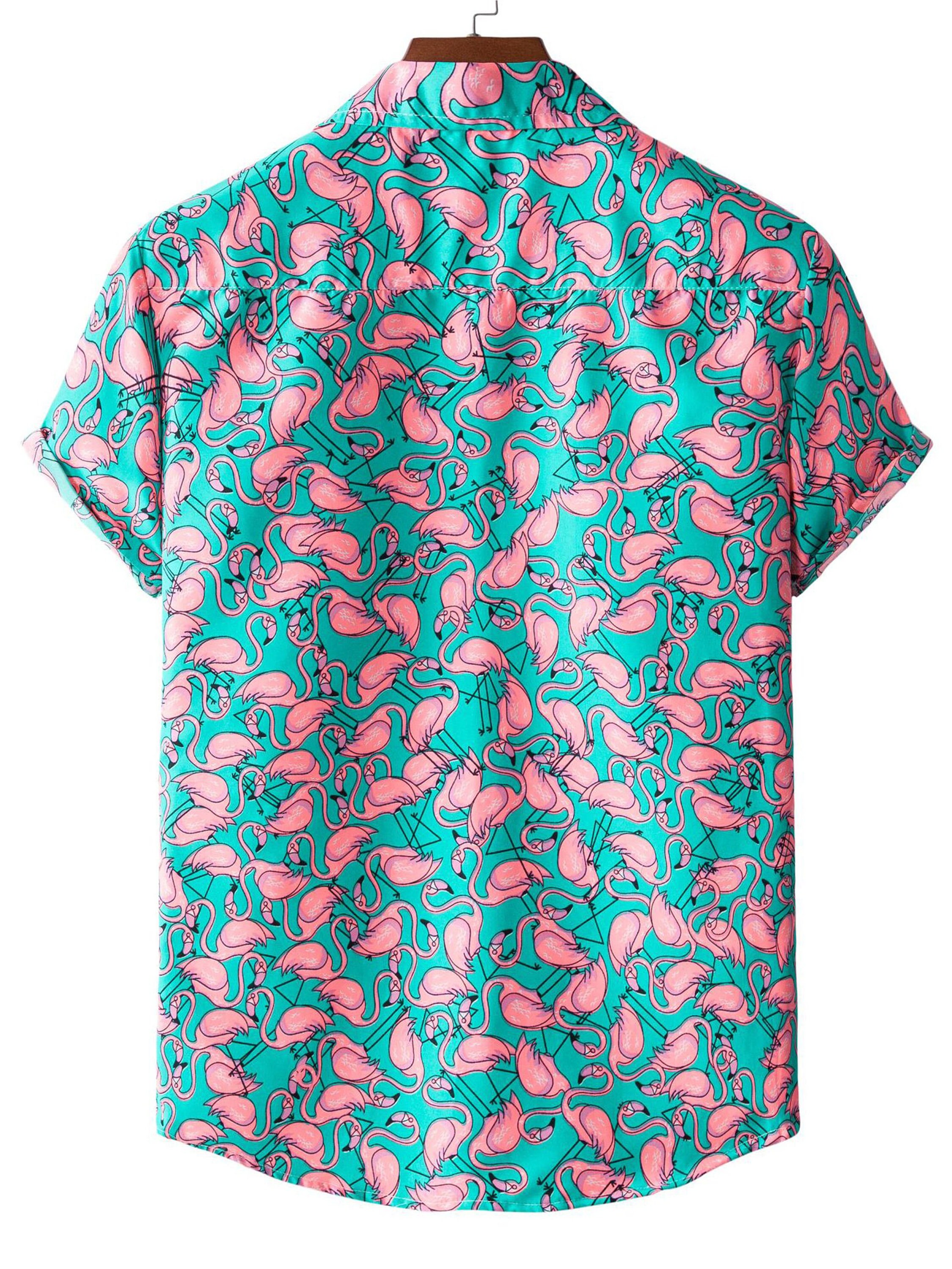 Men Short Sleeve Button Flamingo Print Shirt Fashion Etsy