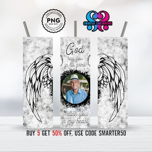Memorial tumbler wrap - 20 oz tumbler - memorial gift - Tumbler Sublimation Wrap , Add Photo In Memory  Angel Wings  God Has You In His Arms