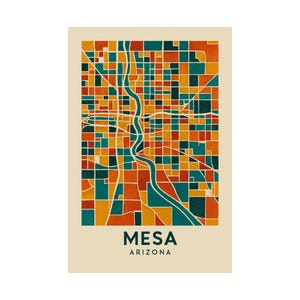 Affiche verticale de carte Mesa colorée, décoration murale avec impression d'art, cadeau géographie, décoration de bureau à domicile, art moderne de la ville