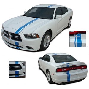 E-RALLY : Fits 2011-2014 Dodge Charger Hood Racing Stripes Euro Style Hood Decal Stripe Kit - &quot;The MoProAuto Original&quot;
