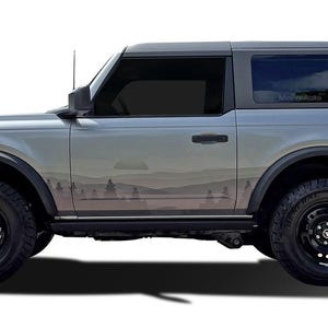 WANDERER (Full Size) : Fits Ford Bronco Side Body Door Decals Trees Mountains Stripes Vinyl Graphics Kit 2021-2025 "The MoProAuto Original"