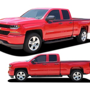 BREAKER: Kit de calcomanías gráficas de vinilo con rayas laterales y detalles de línea superior de carrocería para Chevy Silverado 2014-2018 - &quot;El original de MoProAuto&quot;