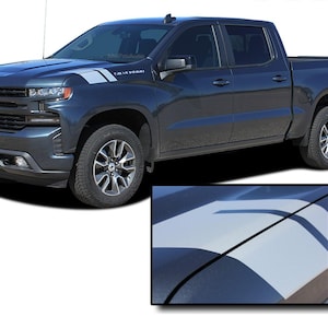 HASHMARK 1500: kit de calcomanías gráficas de vinilo con rayas en el capó y el guardabarros de doble barra para Chevy Silverado, compatible con modelos 2019-2025: &quot;El original de MoProAuto&quot;