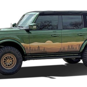 WANDERER (Full Size) : Fits 2021-2025 Ford Bronco Side Body Door Decals Trees Mountains Stripes Vinyl Graphics Kit &quot;The MoProAuto Original&quot;