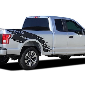 TORN : Fits Ford F-150 Decals Side Truck Bed 4X4 Mudslinger Ripped Style Vinyl Graphic Stripes Kit for 2015-2020 - &quot;The MoProAuto Original&quot;