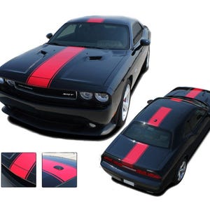 Passend für 2011-2014 Dodge Challenger Hood Stripe FINISH LINE: Wide Center Redline Vinyl Racing Stripes Kit - &quot;Das MoProAuto Original&quot;