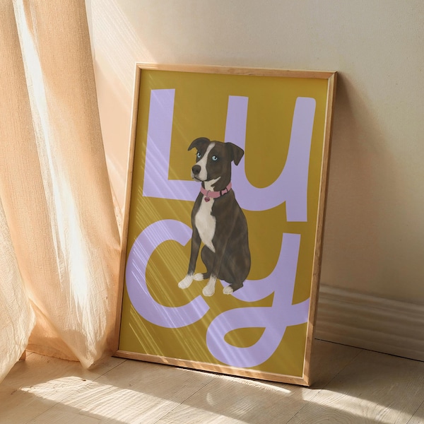 Retrato personalizado de tu mascota: Divertido y llamativo dibujo a mano de un perro (Descarga digital)