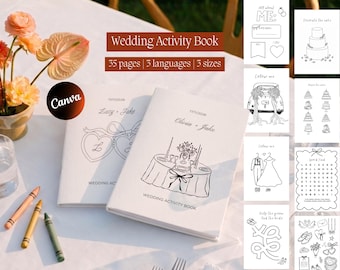 Libro de actividades para bodas infantiles con páginas para colorear imprimibles para niños. Inglés, francés, español. Regalo de boda para niños. Descarga instantánea.
