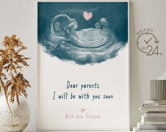 Custom Baby Ultrasound Nursery Decor Baby Room Decor Printable Watercolor Art Fetal Ultrasound Picture New Parents Gift Baby Announcement