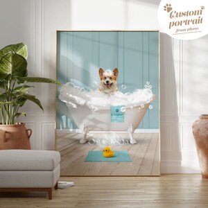 Custom Pet Portrait from photo, Funny Bathroom Art, Pet Bathtub, Animal in Tub, Pet Gift, Restroom Pet Portraits, Pet Gift, Pet Illustration