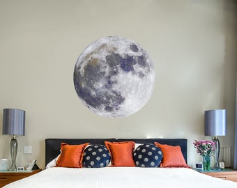 Adesivo stampa luna piena Decalcomania lunare Arredamento vivaio luna Baby shower moon Arte della parete vivaio Decalcomania murale vivaio Arredamento sala giochi Adesivo murale Spazio