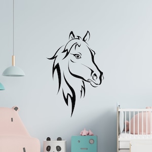 Children bedroom wall decor sticker Girl room decal Black horse wall decal Playroom sticker, Animal character, storytelling, Animal wall art