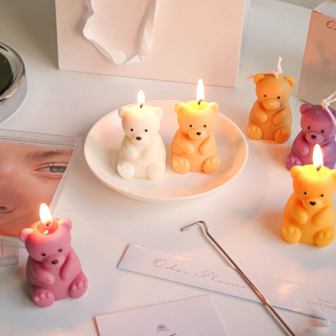 Bear Candle Natural Home Decor Scented Pillar Soy Candle Etsy