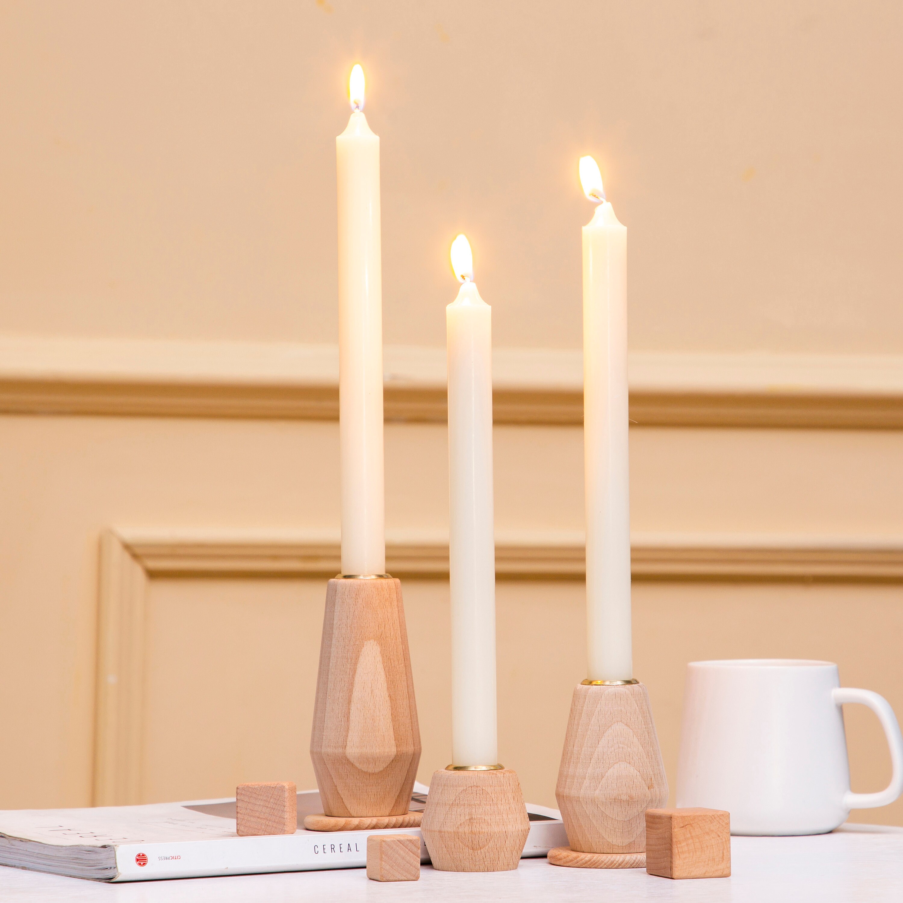 Wooden Candlestick Holders for Taper Candles Set of 3 Luxury Etsy