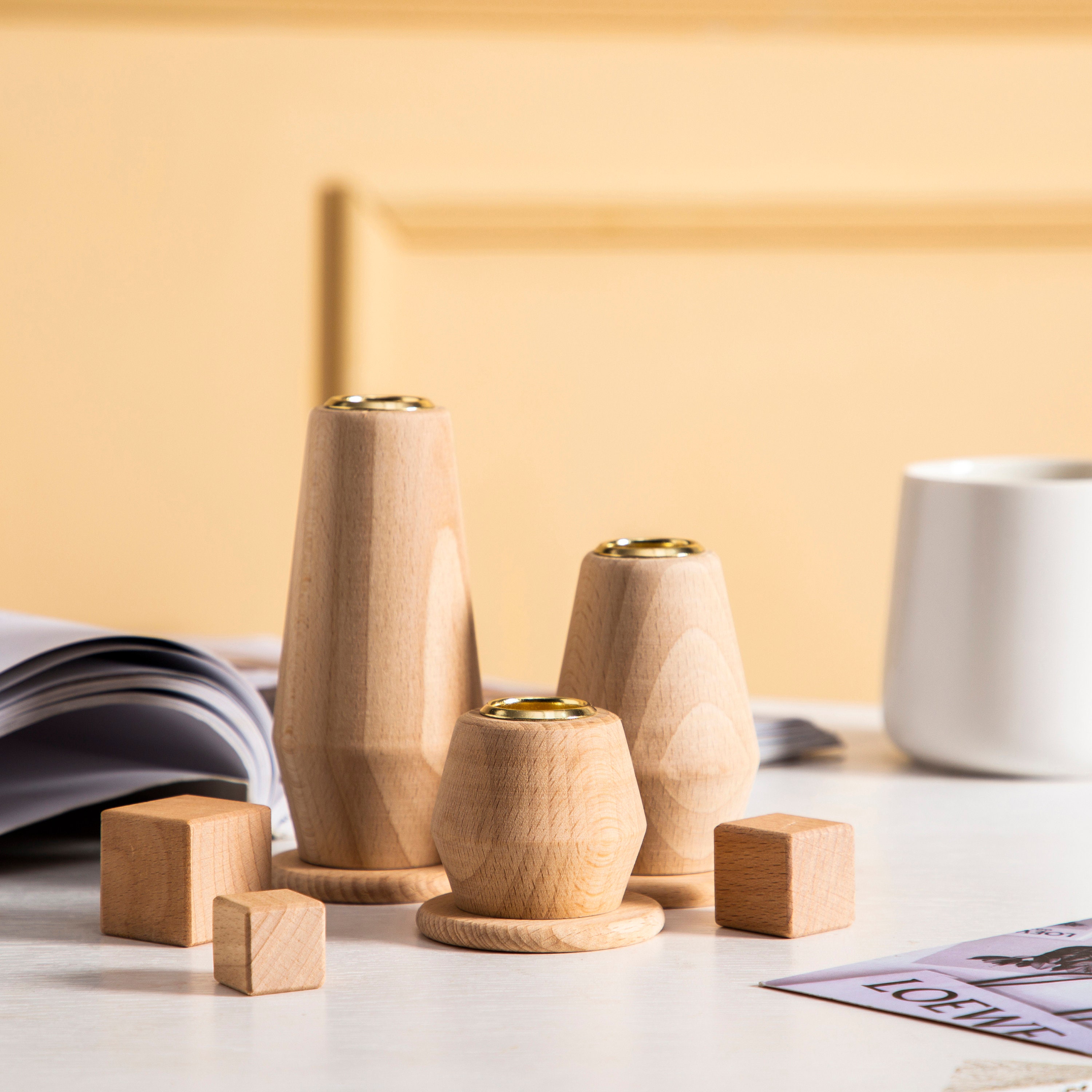 Wooden Candlestick Holders for Taper Candles Set of 3 Luxury Etsy