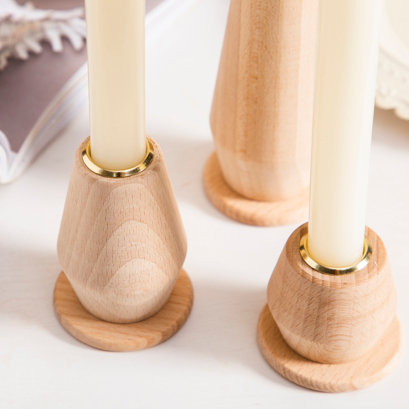 Wooden Candlestick Holders for Taper Candles Set of 3 Luxury Etsy