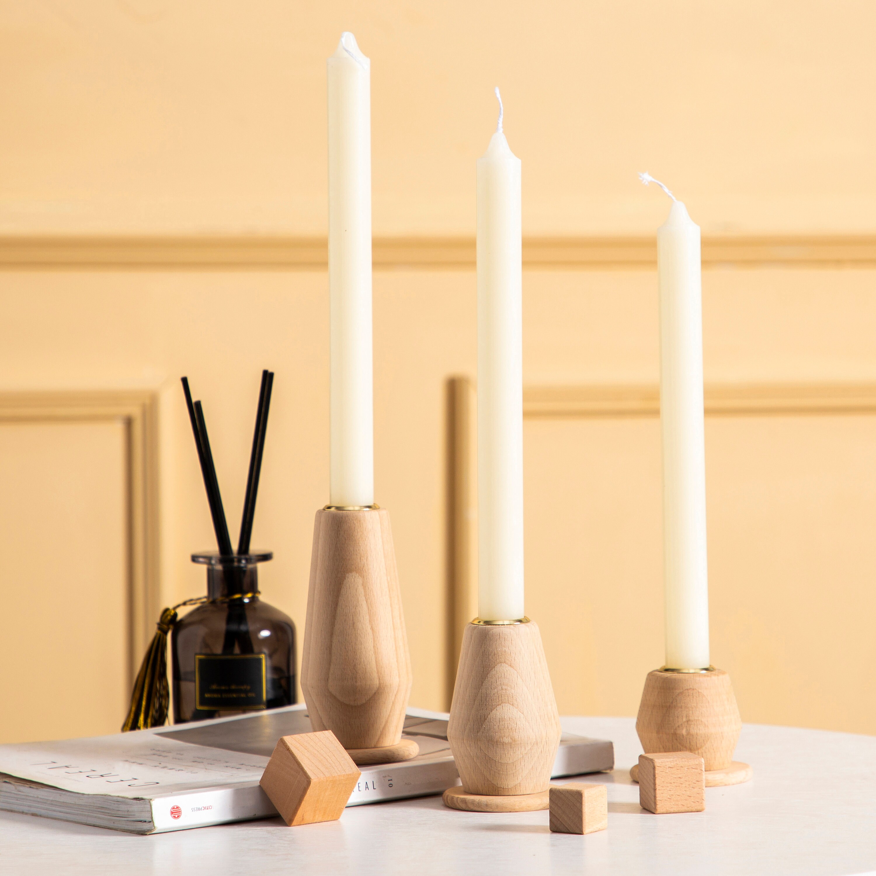 Wooden Candlestick Holders for Taper Candles Set of 3 Luxury Etsy