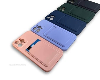 Étui antichoc couleur pastel pour iPhone 14 Pro Max Plus 13 Pro Max Mini 12 Pro Max Mini 11 Pro Max XR X avec porte-carte Pocket Wallet Slot