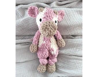 Cozy Pink Cow Lovey | Handmade Crochet Comfort Toy for Baby
