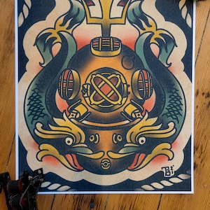 Diver Helmet Tattoo Flash Print Sailor Jerry