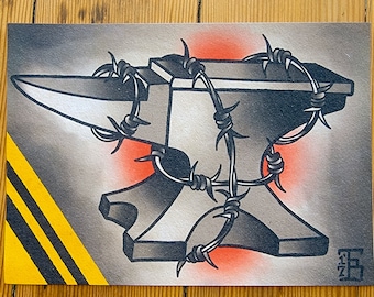 Anvil and Barbed Wire Tattoo Flash Art Print