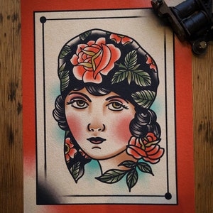 Traditional Lady Tattoo Flash Print