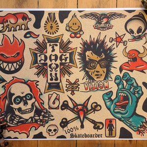 Skater Tattoo Flash Sheet